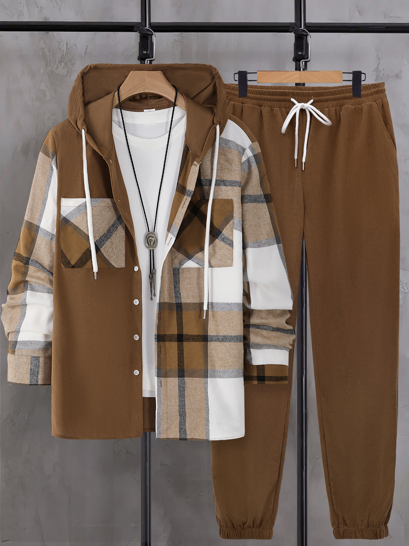 Winter Clothing For Men - Men's Autumnal Hooded Set with Plaid