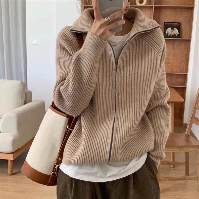 Winter Clothing Women Sale - Lapel Ladies Knit Sweaters Casual Korean