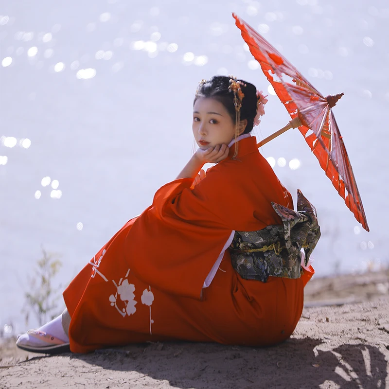 Red Color Winter Plum Prints W - Traditional Winter Japanese Clothing incelemesi ve fiyatı