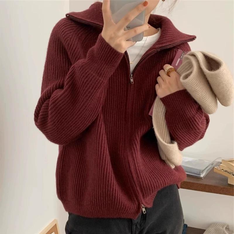 Lapel Ladies Knit Sweaters Cas - Winter Clothing Women Sale incelemesi ve fiyatı