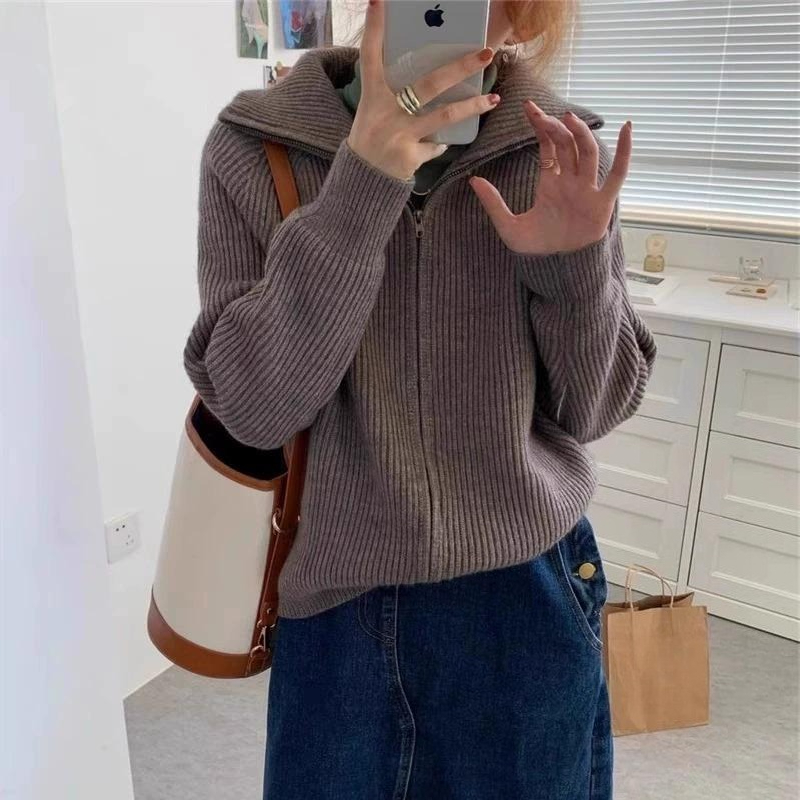Lapel Ladies Knit Sweaters Cas - Winter Clothing Women Sale incelemesi ve fiyatı